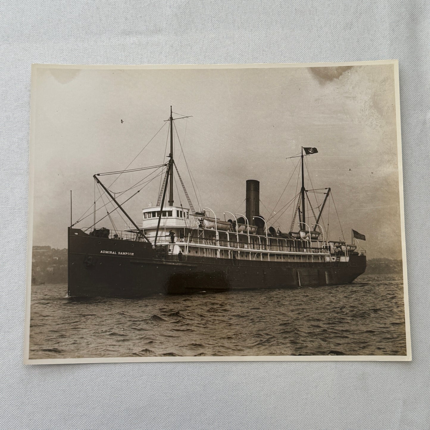 Vintage Ship Boat Photo Photograph Print Webster & Stevens Photo Admiral Sampson