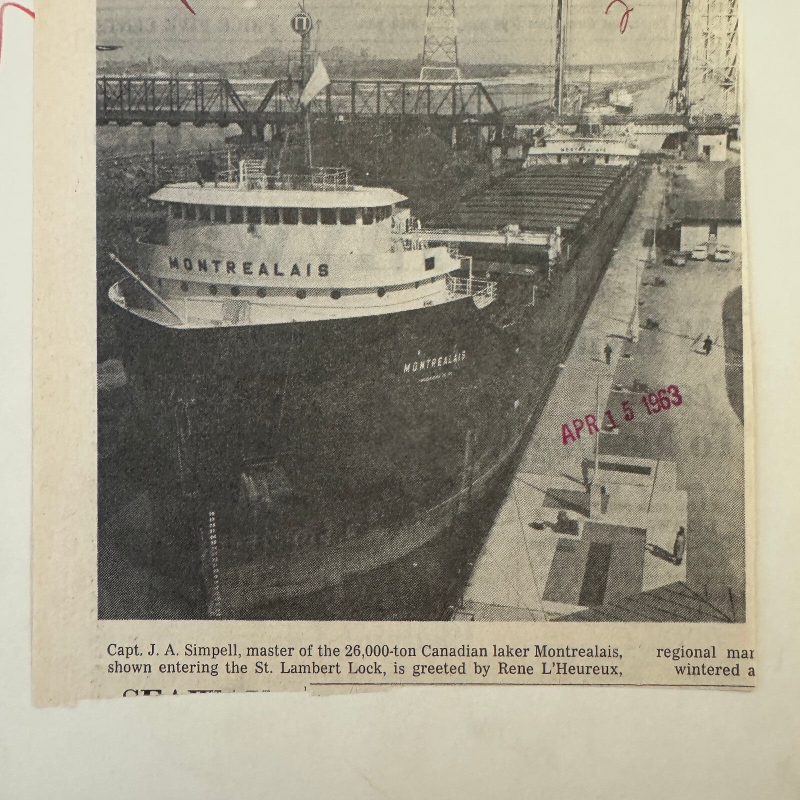 Vintage Ship Press Photo Photograph Print Boat Montreal Montrealais 1963