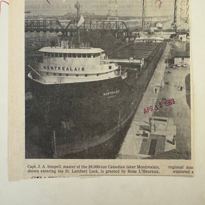Vintage Ship Press Photo Photograph Print Boat Montreal Montrealais 1963