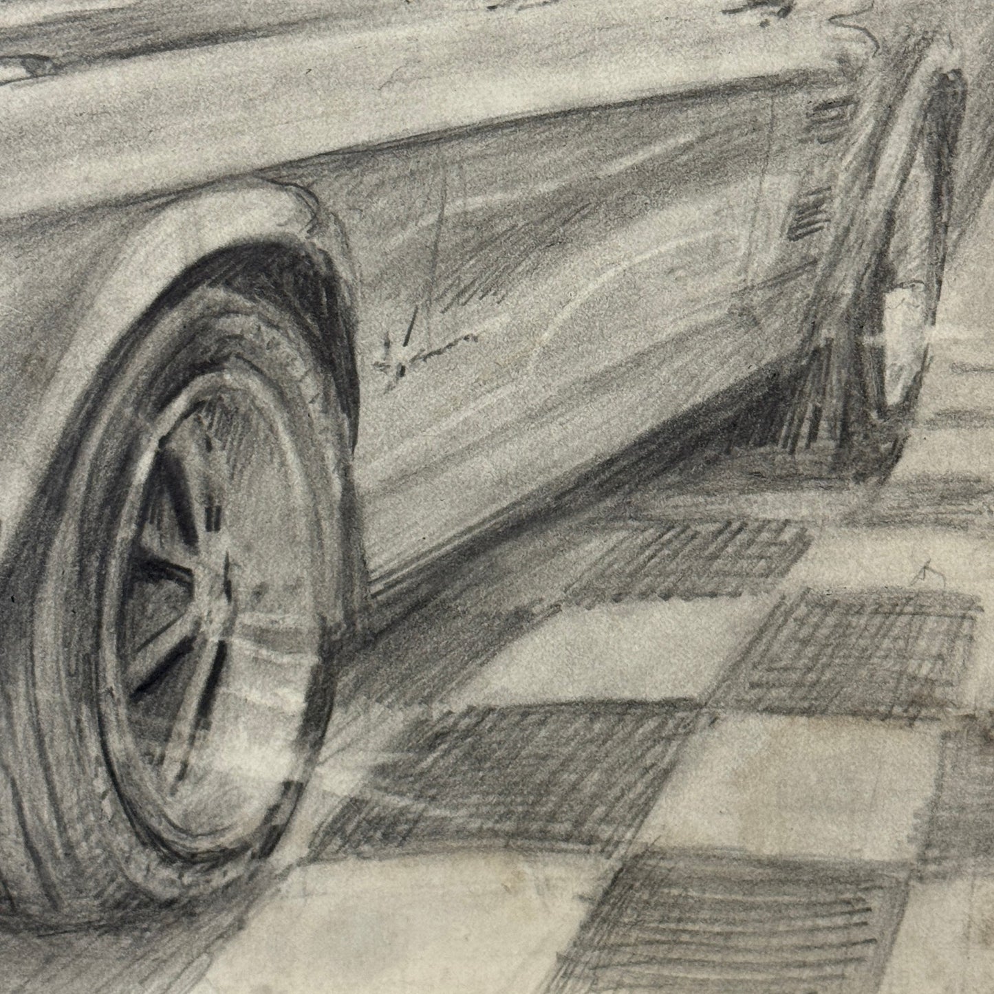 Ford Mustang Vintage Car Illustration Drawing Sketch Original Art Signed