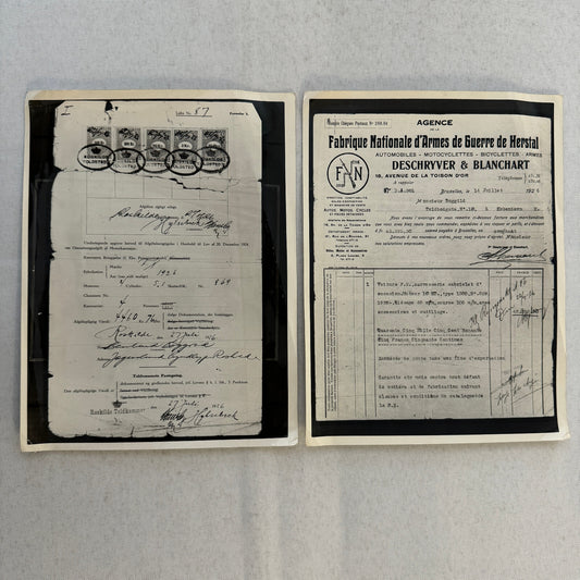 Fabrique Nationale FN Car Automobile Purchase Document Photograph Lot 2x