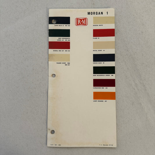 Vintage Morgan Car Paint Chip Color Sample Sheet R-M Rinshed Mason