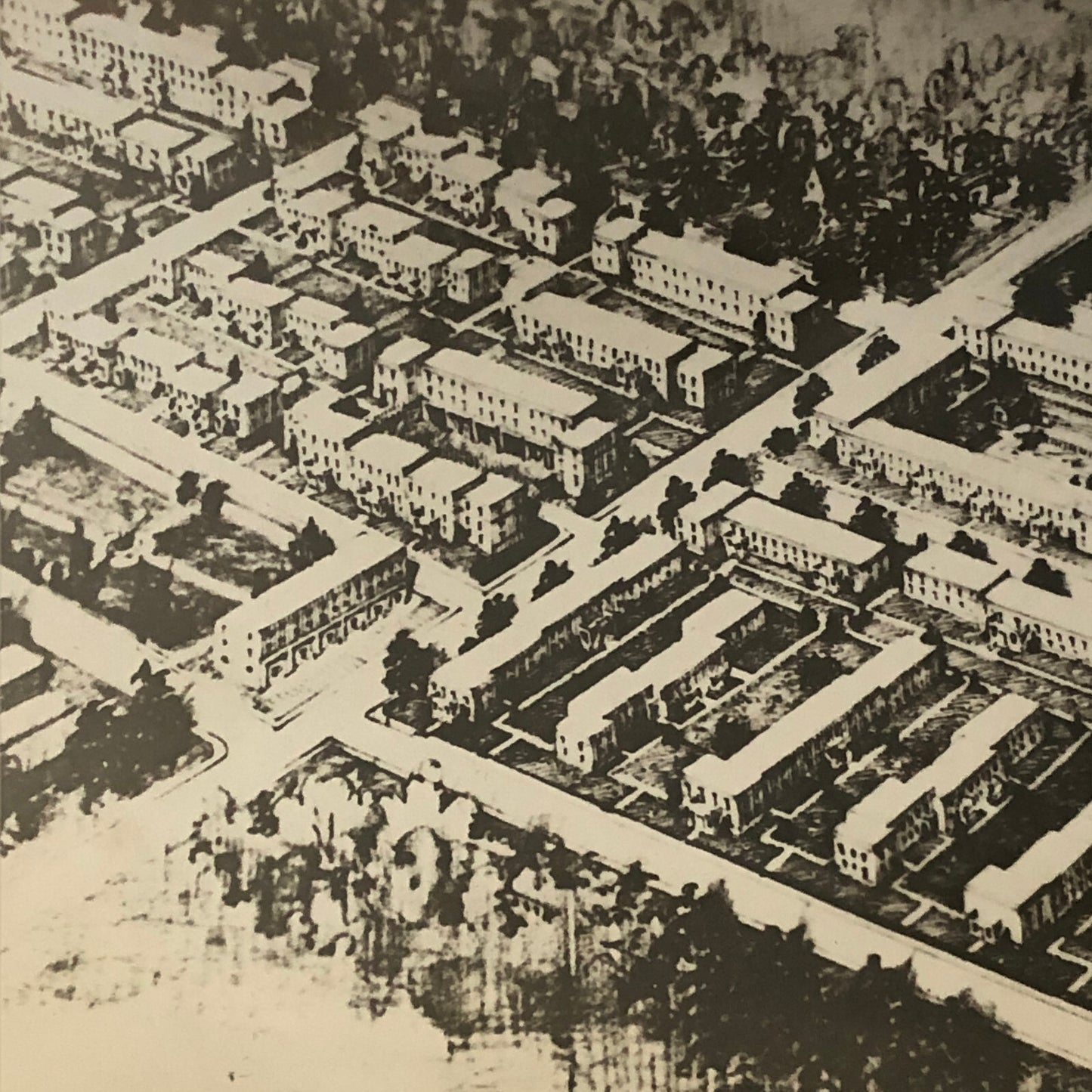 Press Photo Photograph Architectural Drawing Neighborhood Buildings Underwood