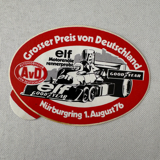 1976 AVD German Grand Prix Nurburgring Racing Decal Sticker ELF Racing Car