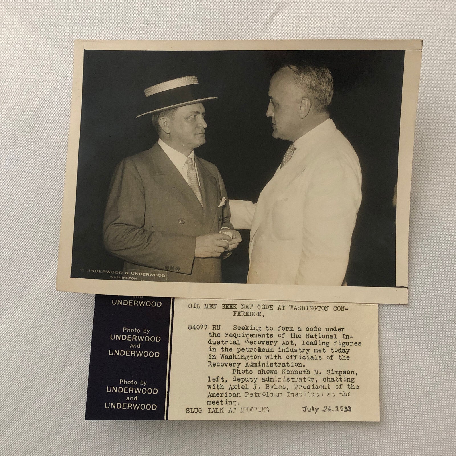 Press Photo Photograph NRA National Recovery Administration 1933 Petroleum