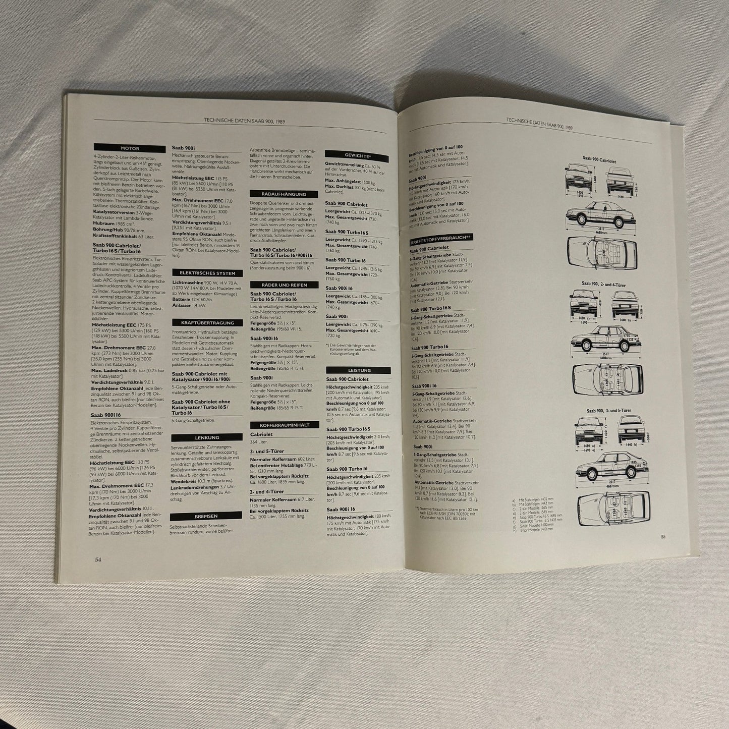 Vintage Saab 900 Car Sales Brochure Catalog 900 Cabriolet 900 Turbo 16S GERMAN