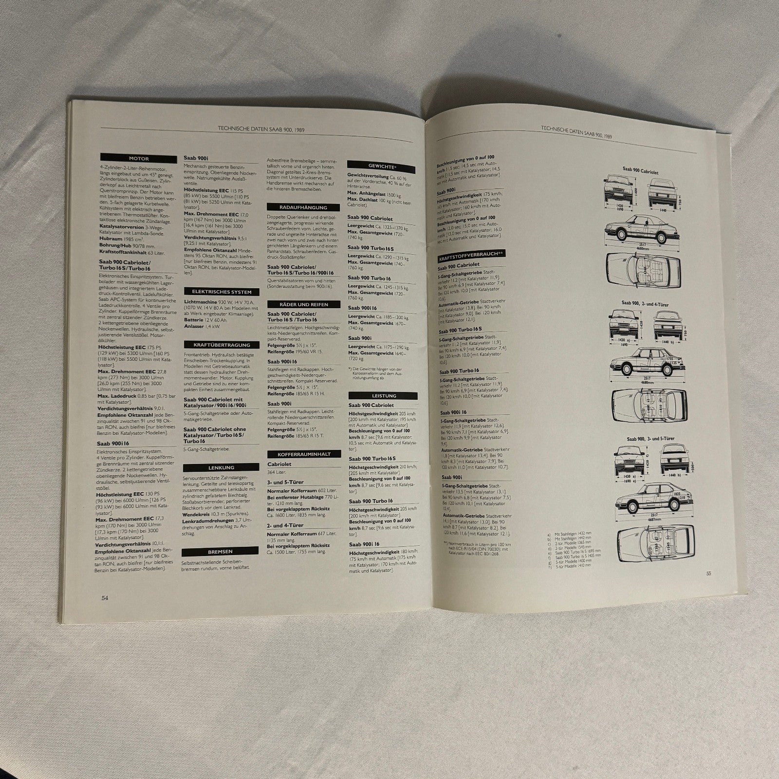 Vintage Saab 900 Car Sales Brochure Catalog 900 Cabriolet 900 Turbo 16S GERMAN
