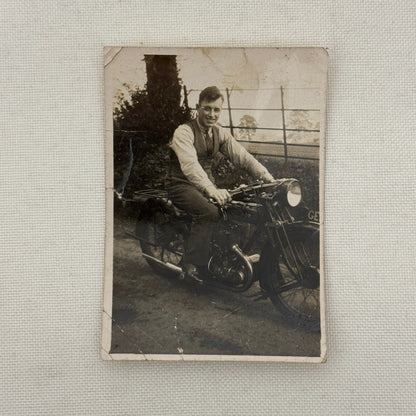 Vintage Photograph Photo Man on Motorcycle Bike