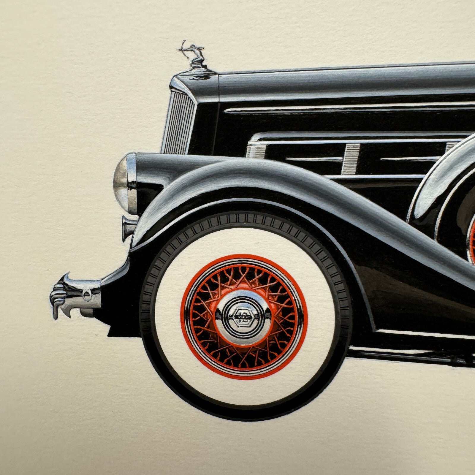 1935 Pierce Arrow 12 Convertible Coupe Roadster Car Illustration Art Drawing