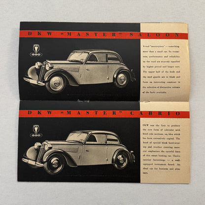 Auto Union DKW Car Sales Brochure Catalog Master Cabrio Saloon Delivery Van +