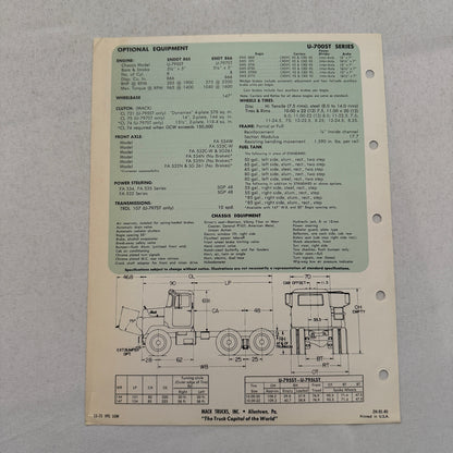 Mack Truck Model U-700ST Series Sales Brochure Catalog Mack U700 ST U700ST