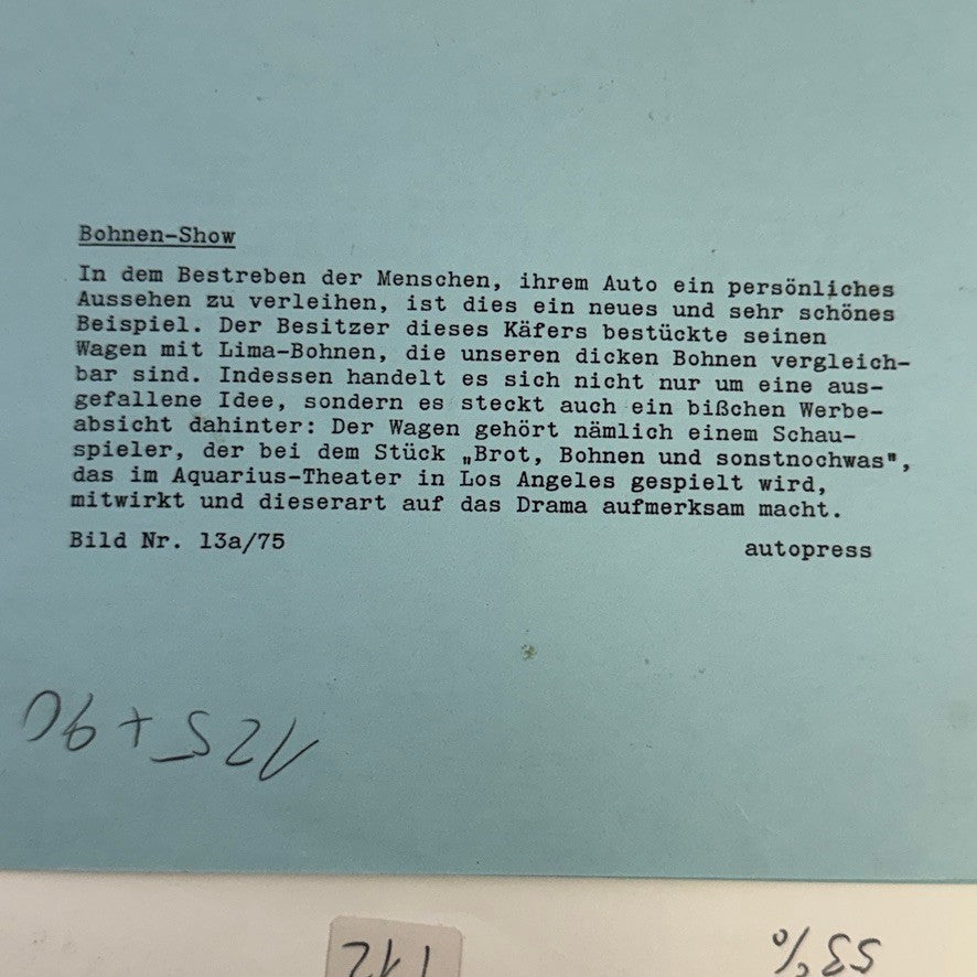 Vintage Volkswagen Beetle Art Car Lima Beans Photo Photograph Los Angeles