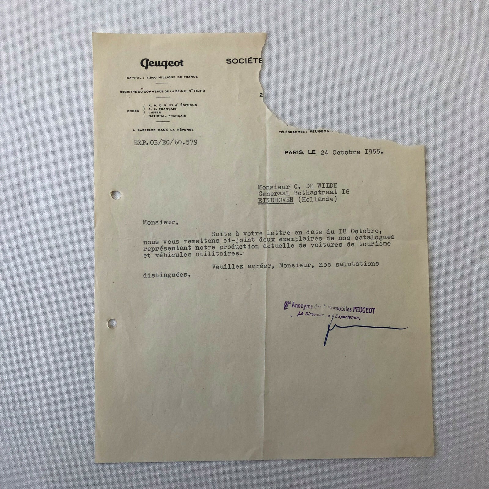 1948 - 1957 Peugeot Car Letter Letterhead Document Lot of 9 - FRENCH