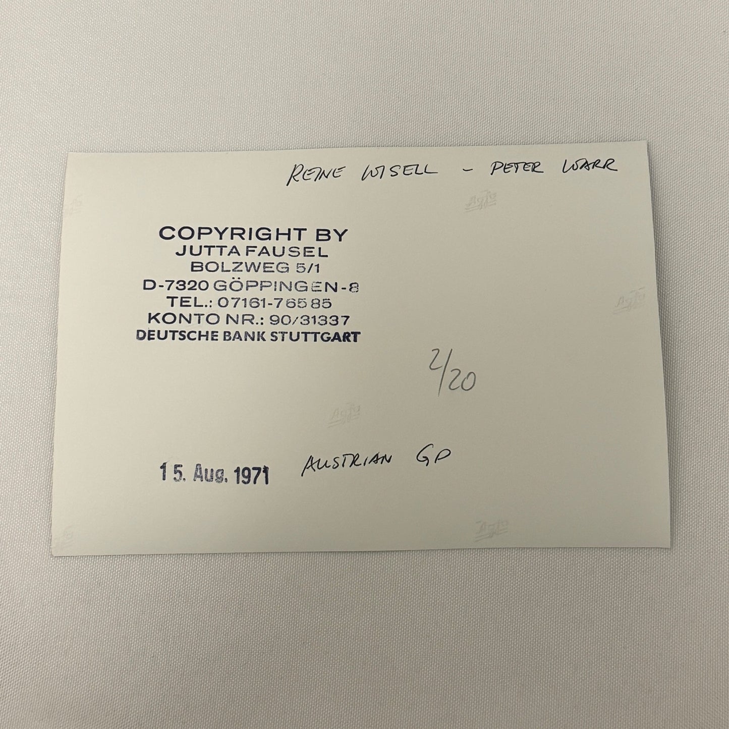 Vintage Racing Photo 1971 Austrian Grand Prix Reine Wisell Peter Warr