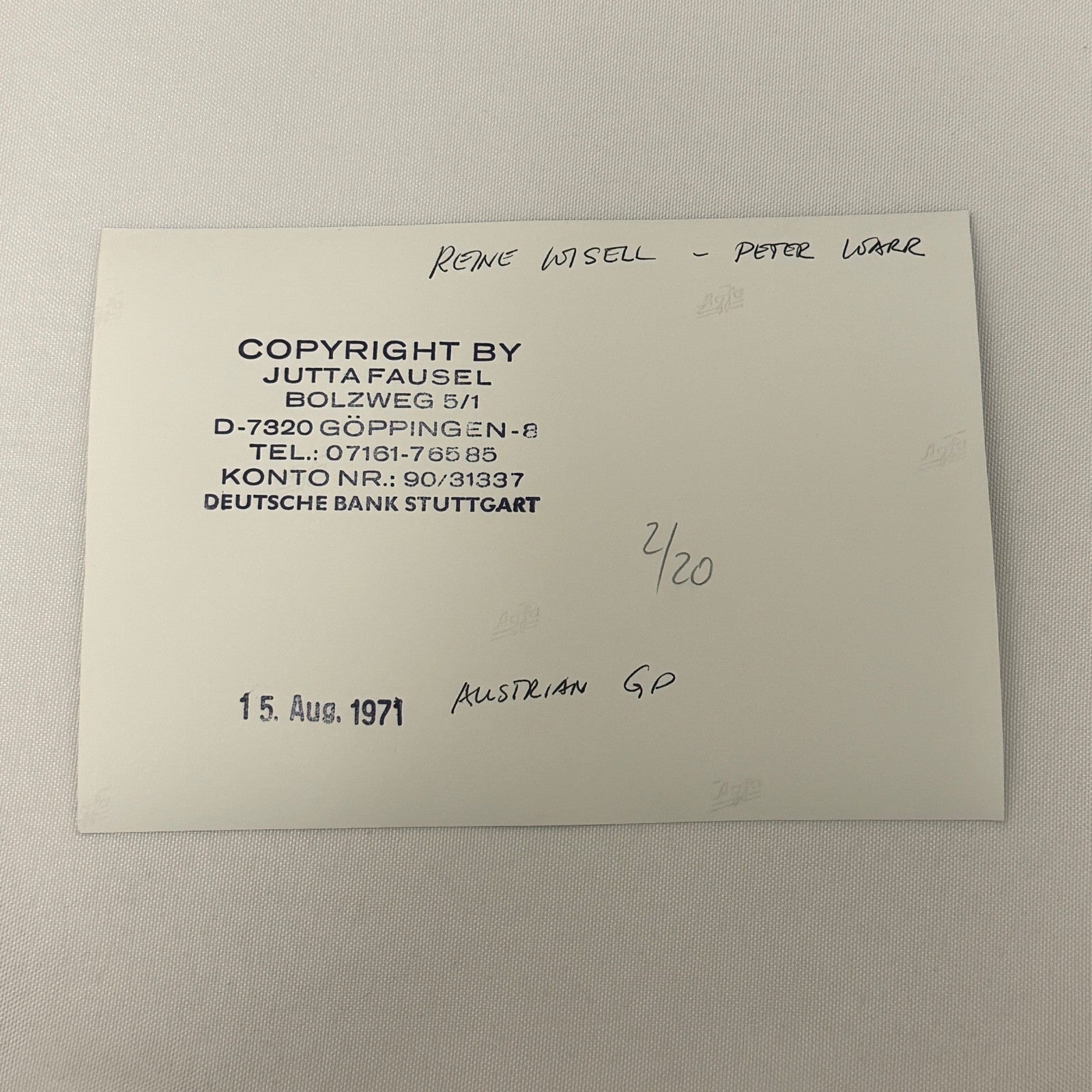 Vintage Racing Photo 1971 Austrian Grand Prix Reine Wisell Peter Warr