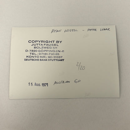 Vintage Racing Photo 1971 Austrian Grand Prix Reine Wisell Peter Warr