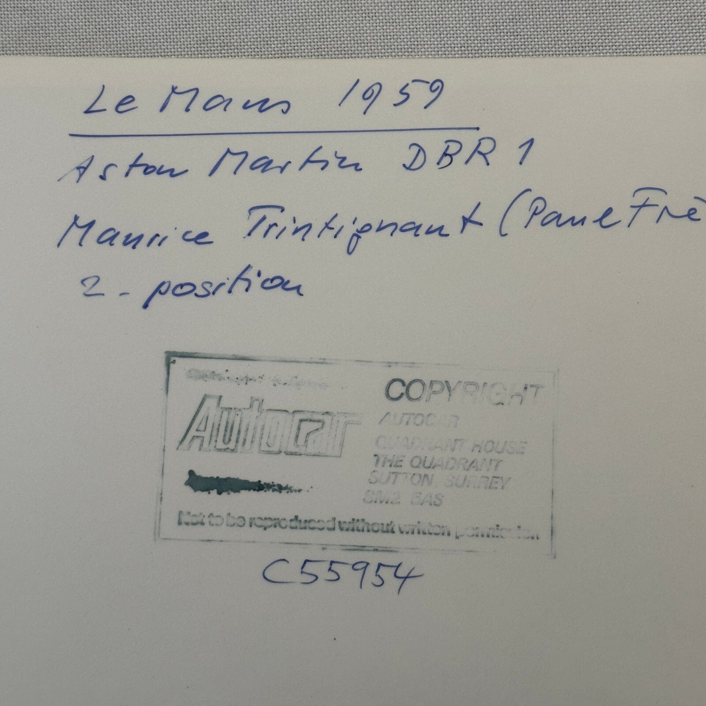 Aston Martin DBR1 LeMans 1959 Photo Photograph Modern Print Maurice Trintignant