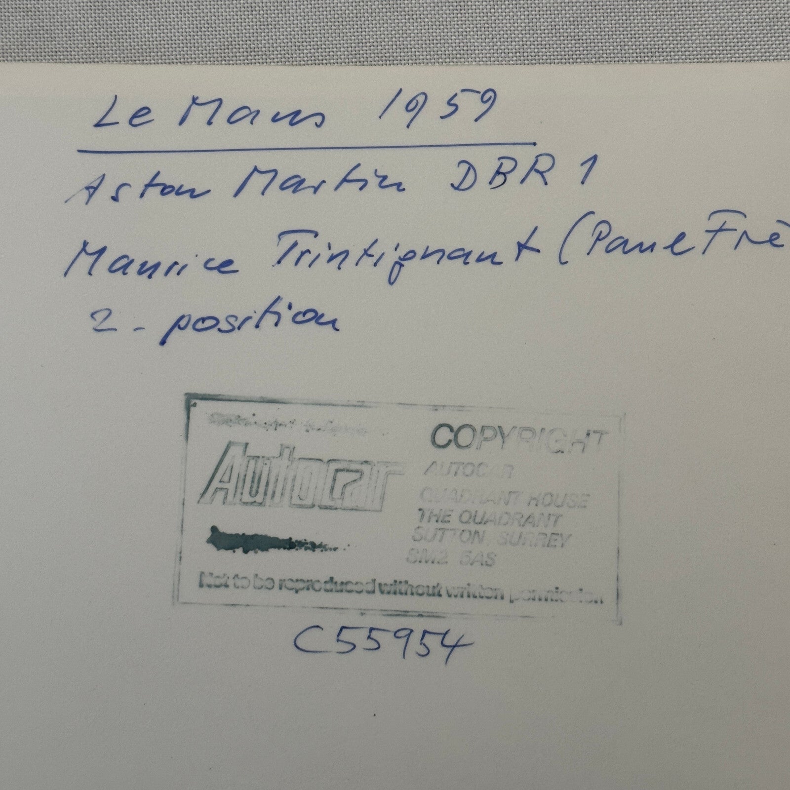 Aston Martin DBR1 LeMans 1959 Photo Photograph Modern Print Maurice Trintignant