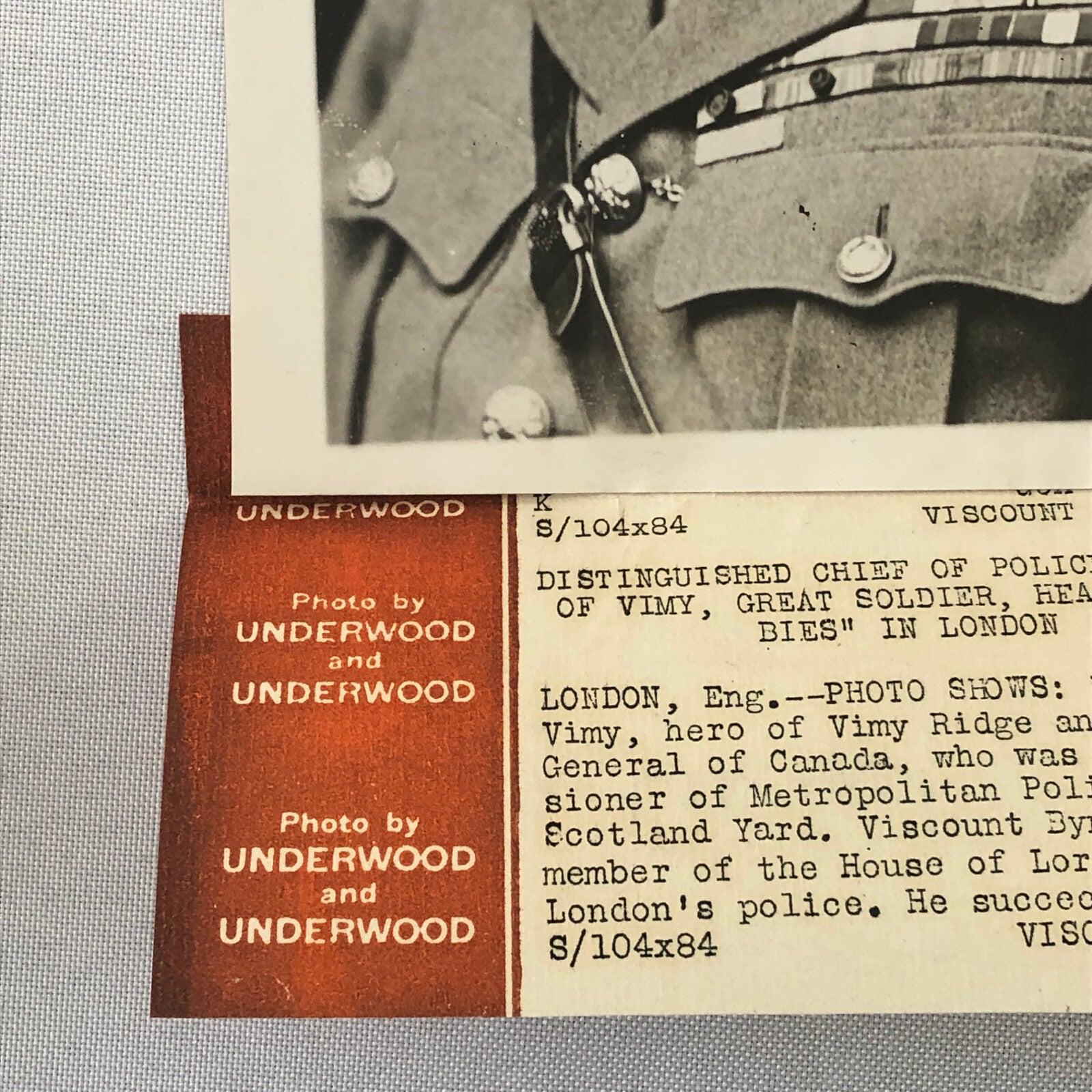 Press Photo Photograph Viscount Byng Vimy War Hero Scotland Yard Police London