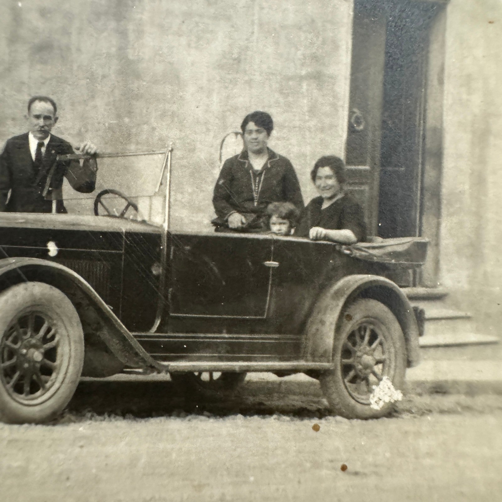 Vintage Photograph Photo Print Family with Early Car Automobile European