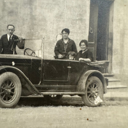 Vintage Photograph Photo Print Family with Early Car Automobile European