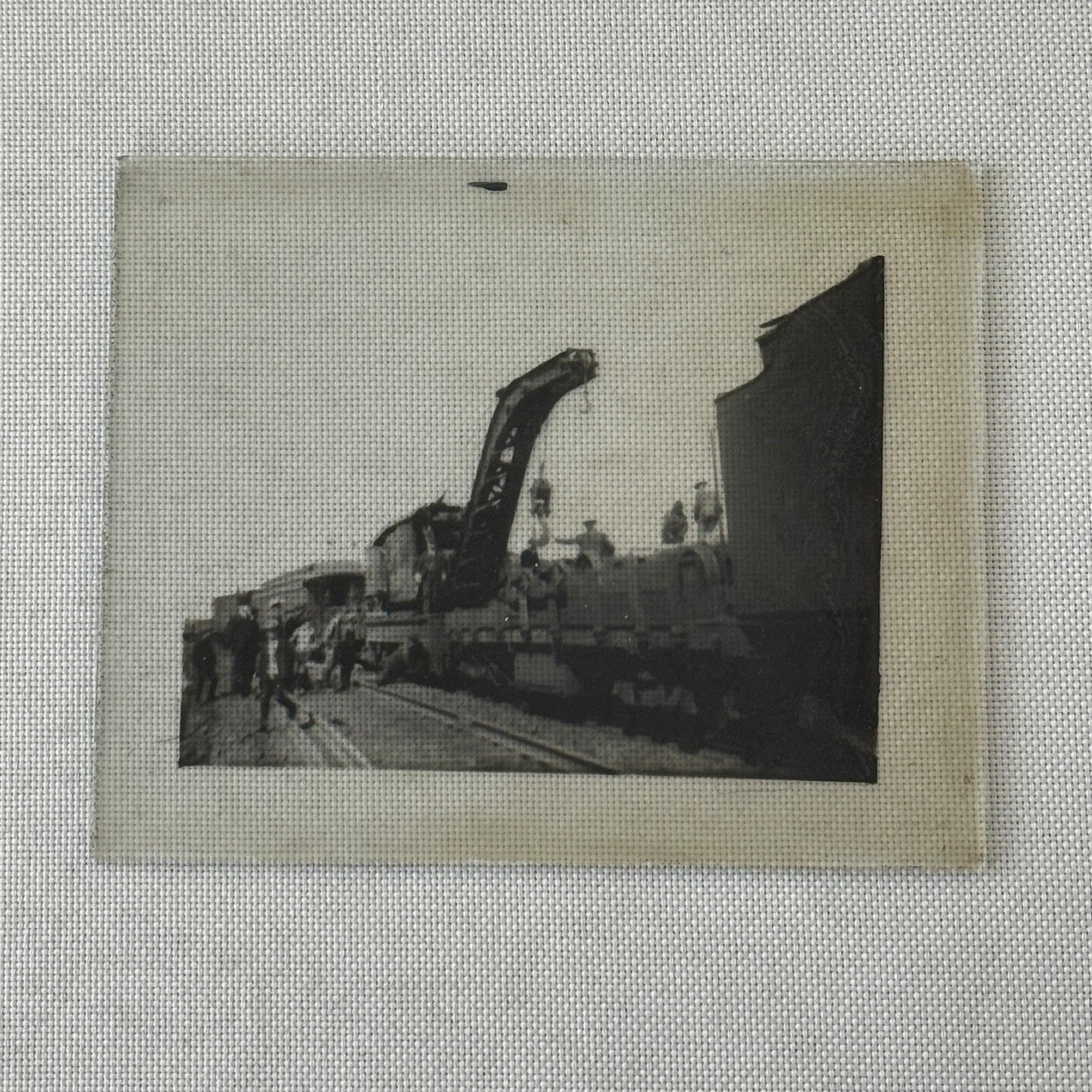 Antique Glass Plate Lantern Slide Photo Train with Crane