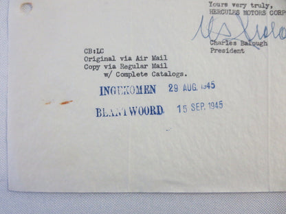 1945 Hercules Motors Corporation Letter Letterhead Gas & Diesel Engine 