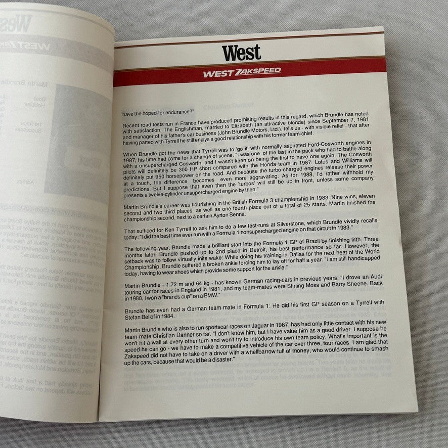 1987 West Zakspeed Racing Team Press Kit Photos Slides Martin Brundle