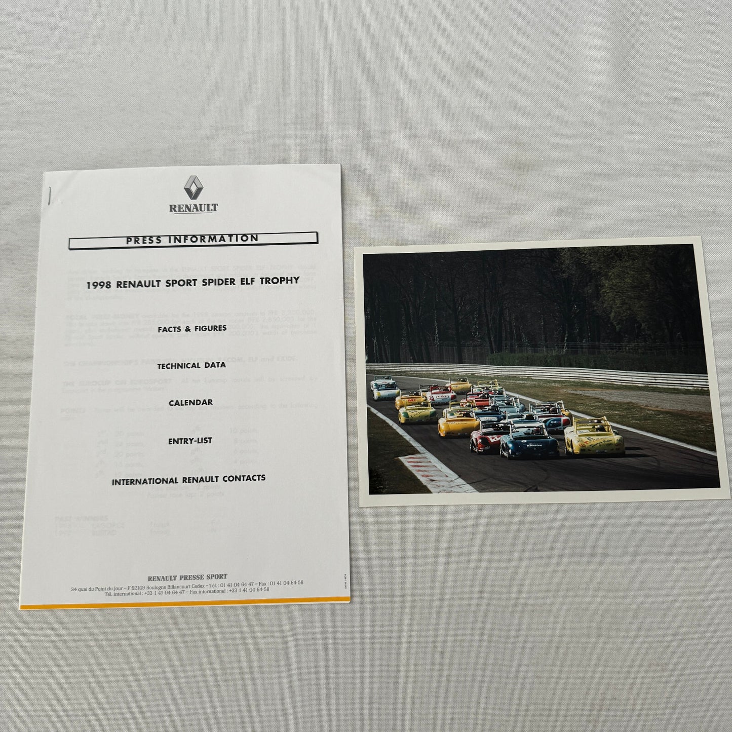 1998 Renault Sport Press Kit Spider ELF Trophy Racing Photos Documents