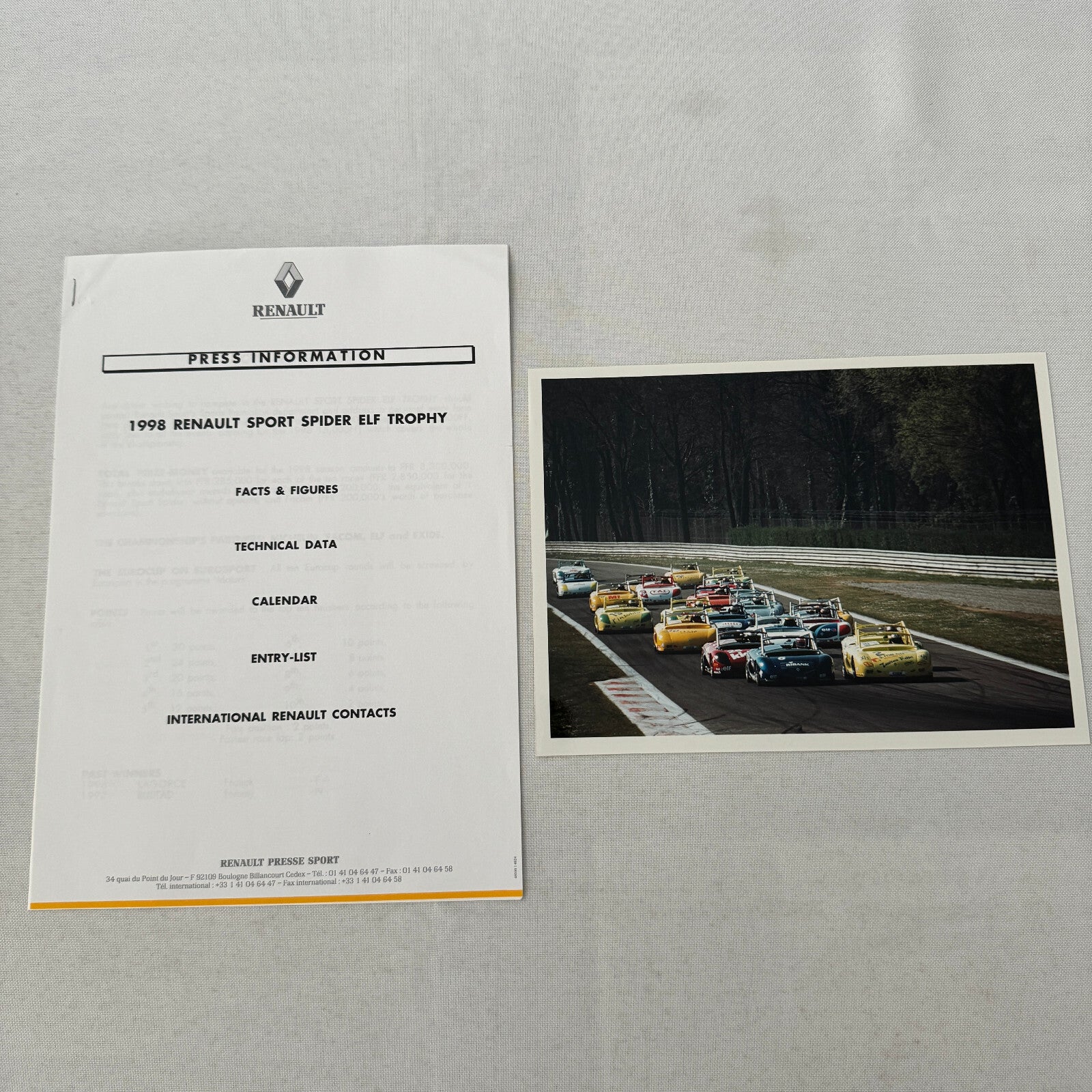 1998 Renault Sport Press Kit Spider ELF Trophy Racing Photos Documents