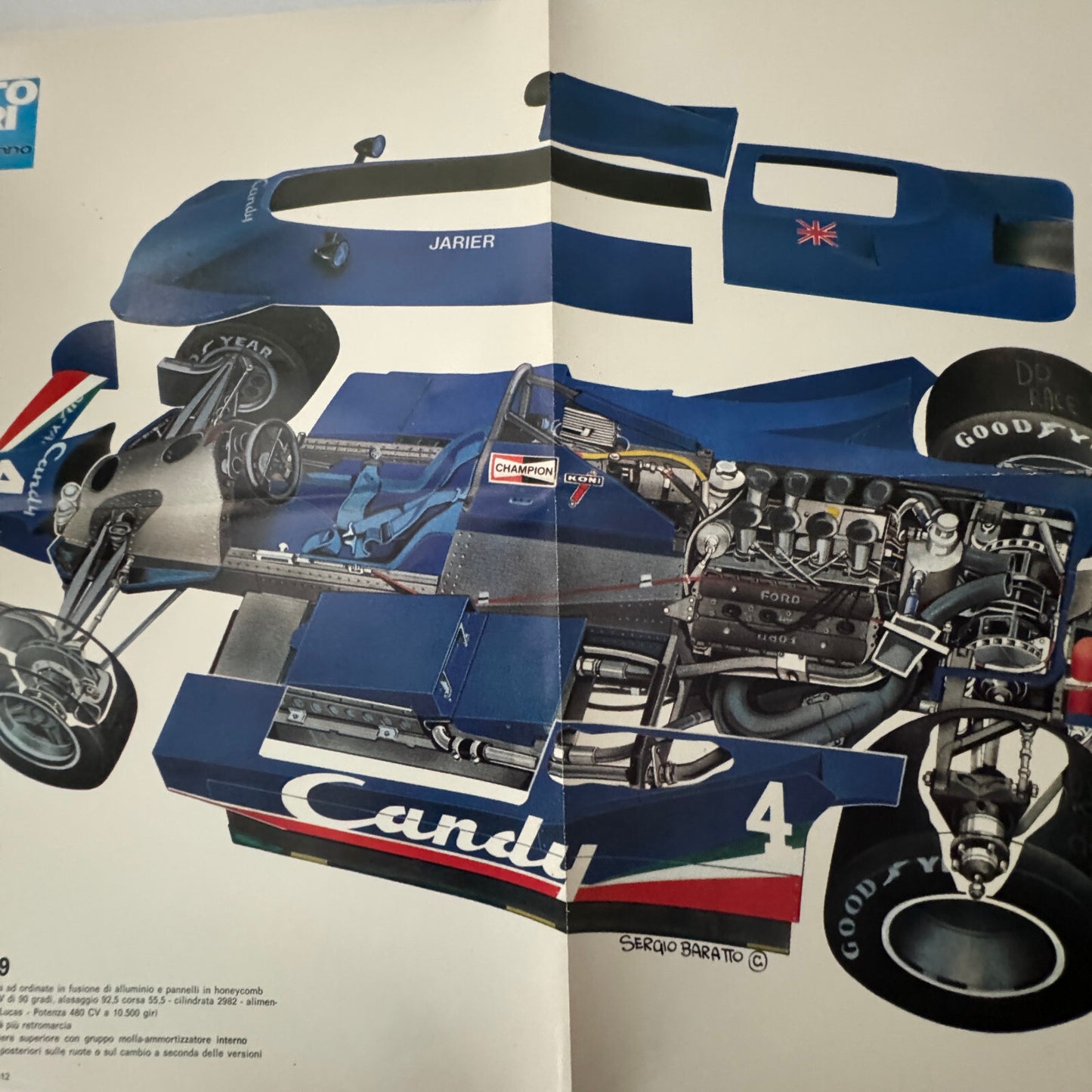 Candy Tyrrell 009 F1 Racing Car Cutaway Illustration Poster Vintage