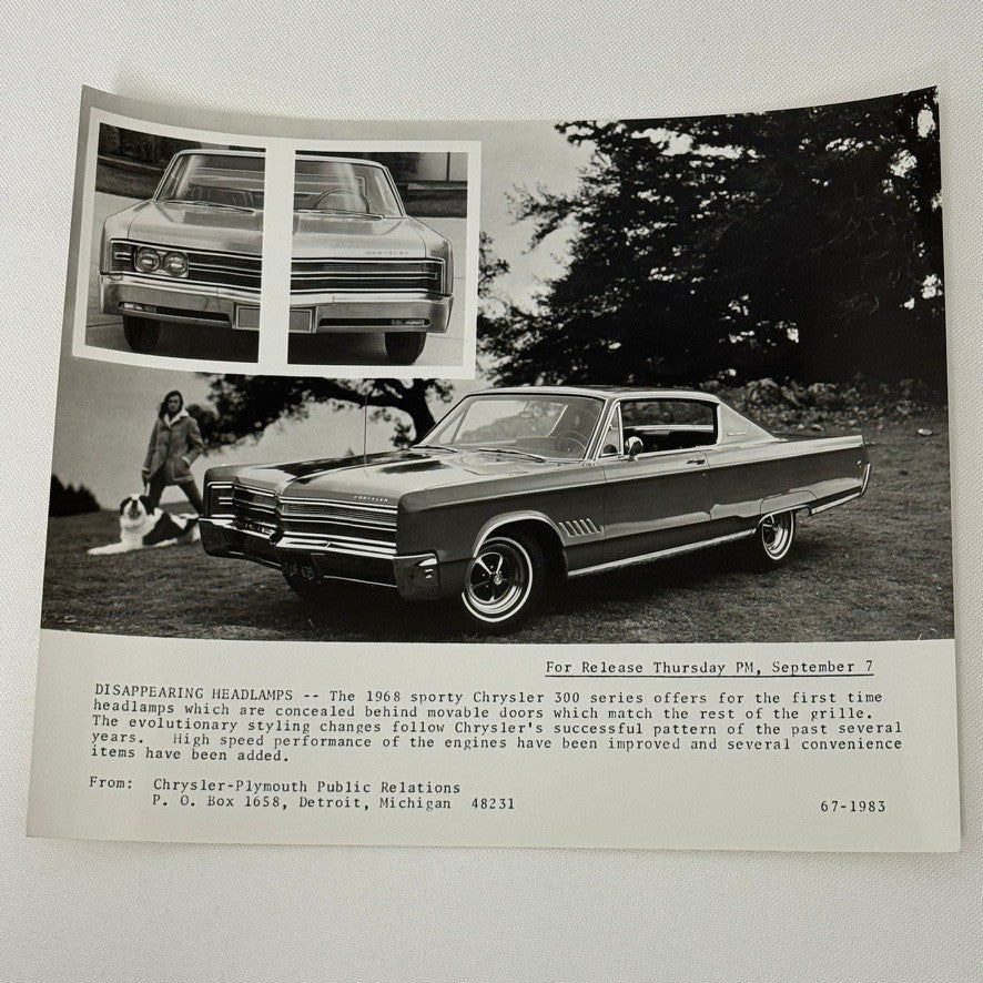 1968 Chrysler 300 Factory Press Photo Photograph Print Disappearing Headlights