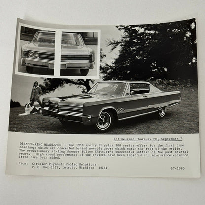 1968 Chrysler 300 Factory Press Photo Photograph Print Disappearing Headlights