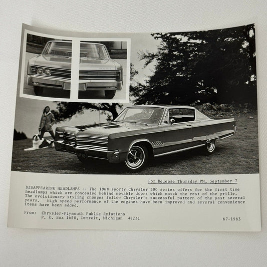 1968 Chrysler 300 Factory Press Photo Photograph Print Disappearing Headlights
