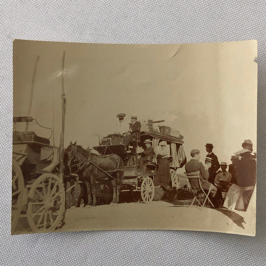 Antique Photo Photograph Print Men and Women with Horse Drawn Wagon Italian ? 