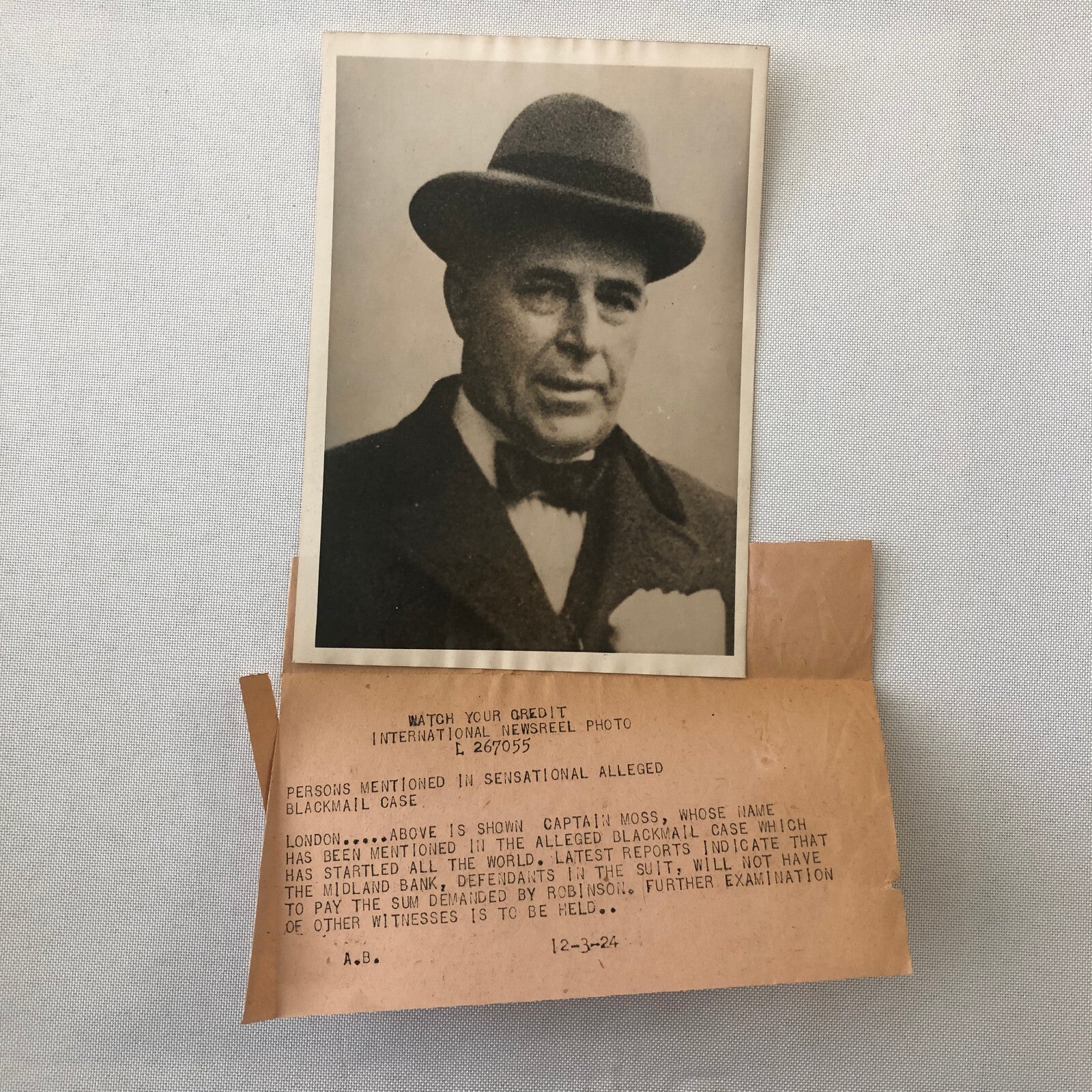 Press Photo Photograph London Crime Scandal Blackmail Case 1924