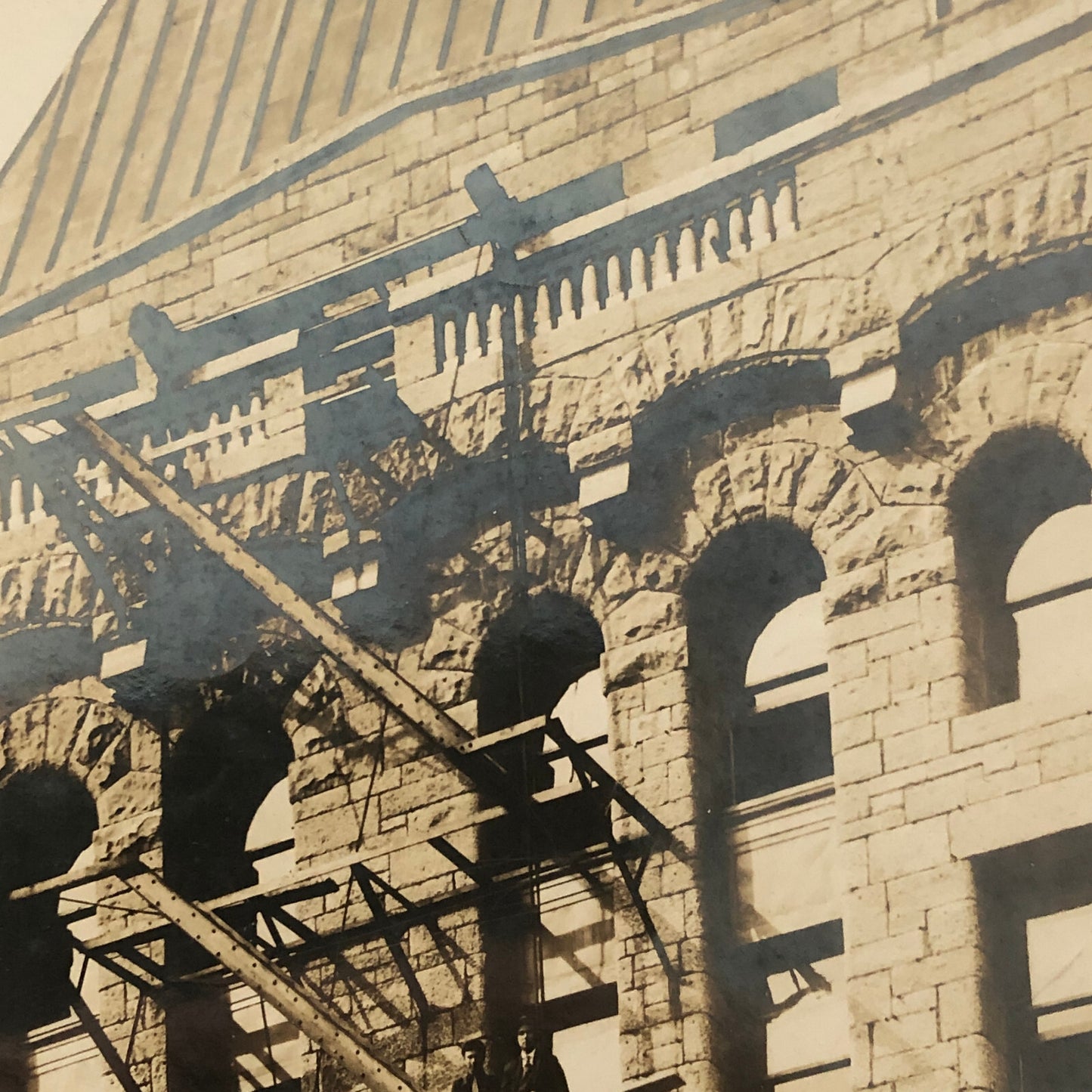 Vintage Building Photo Photograph Print Men on Fire Escape Antique Montreal ?