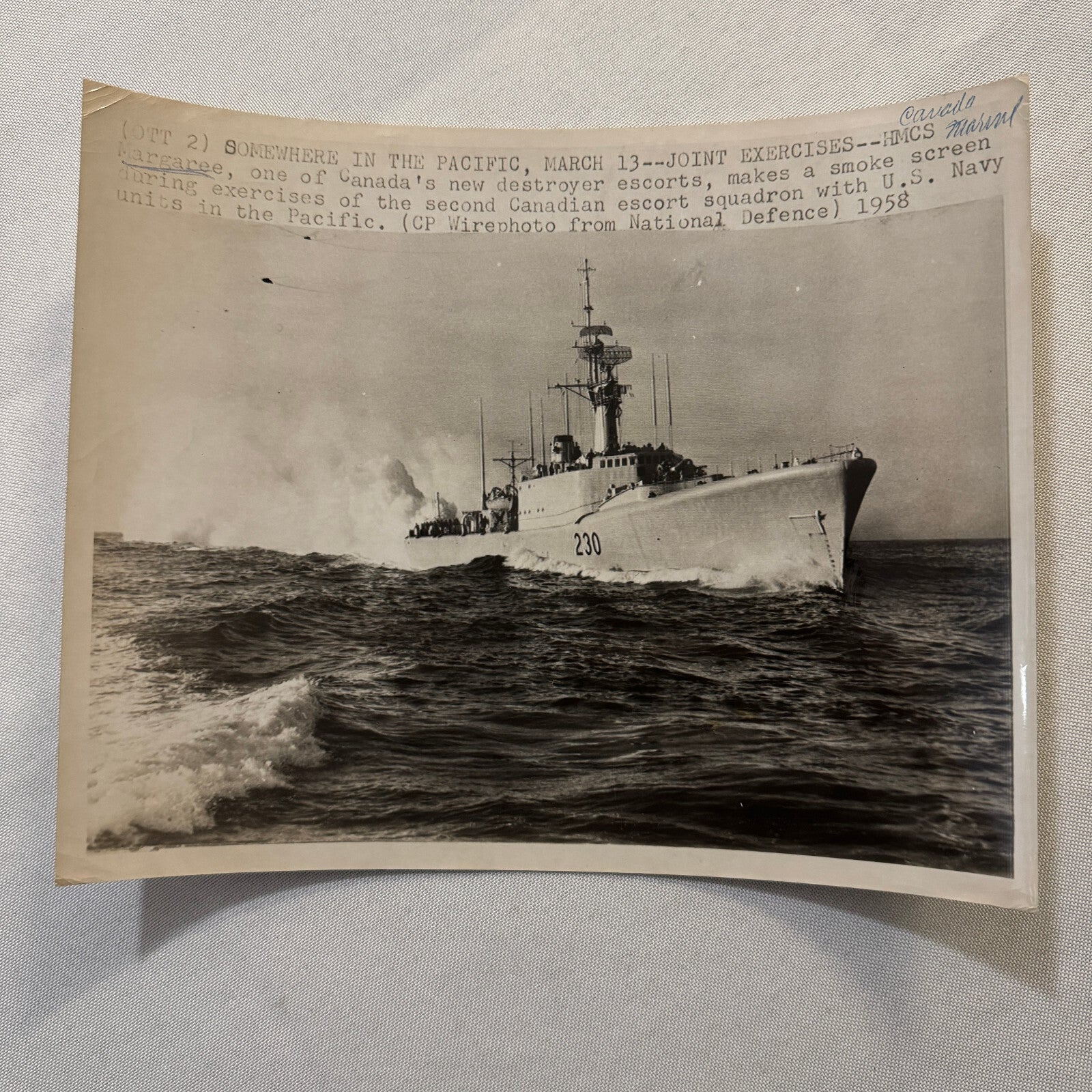 Royal Canadian Navy Ship HMCS Margaree Vintage Press Photo Photograph 1958 Boat