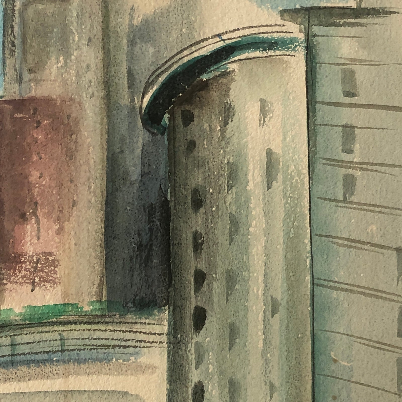 Vintage Painting Art Artwork Artist Arthur E Sudler Buildings Road Water