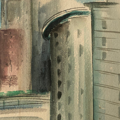 Vintage Painting Art Artwork Artist Arthur E Sudler Buildings Road Water