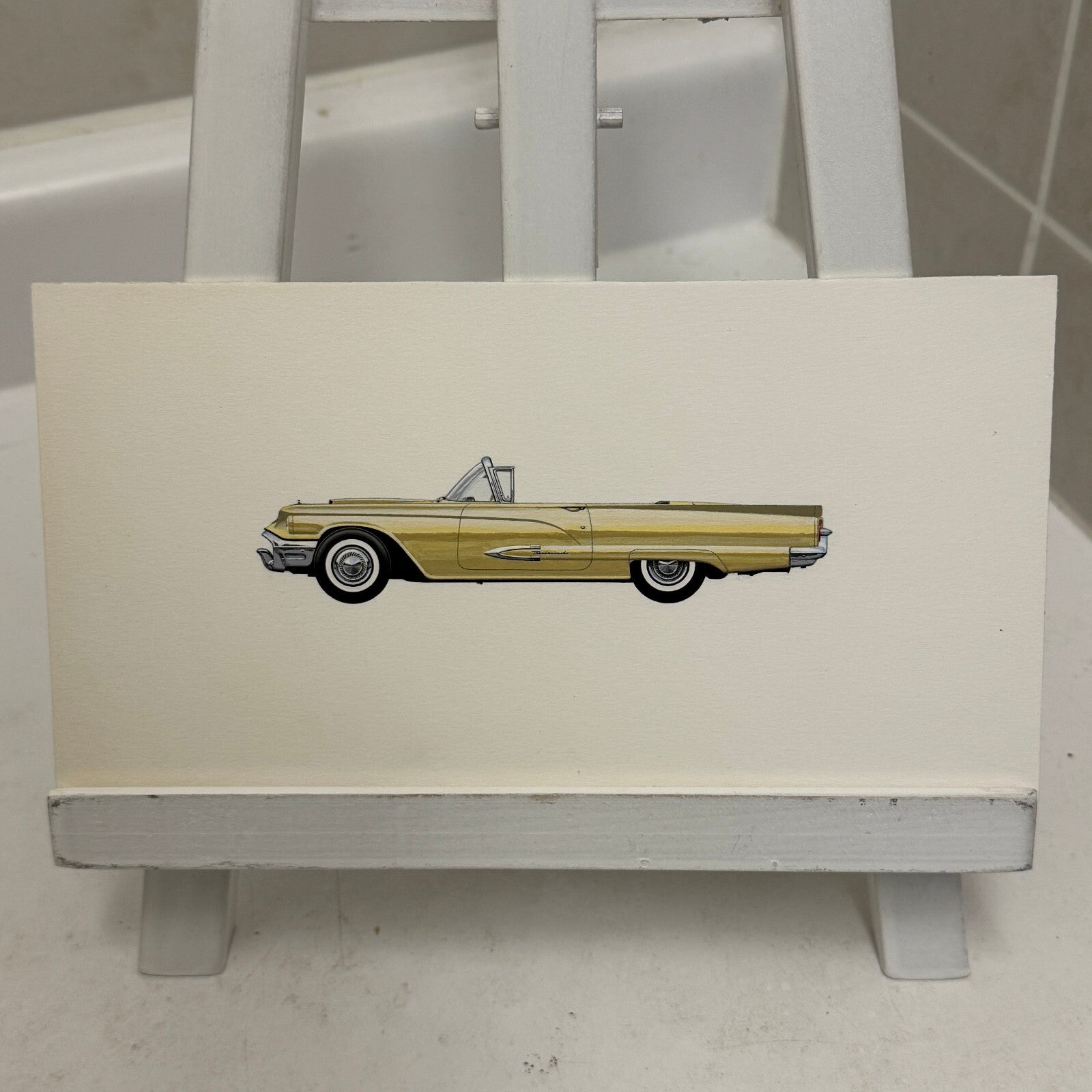 1959 Ford Thunderbird Convertible Car Illustration Art Drawing Vintage Miniature