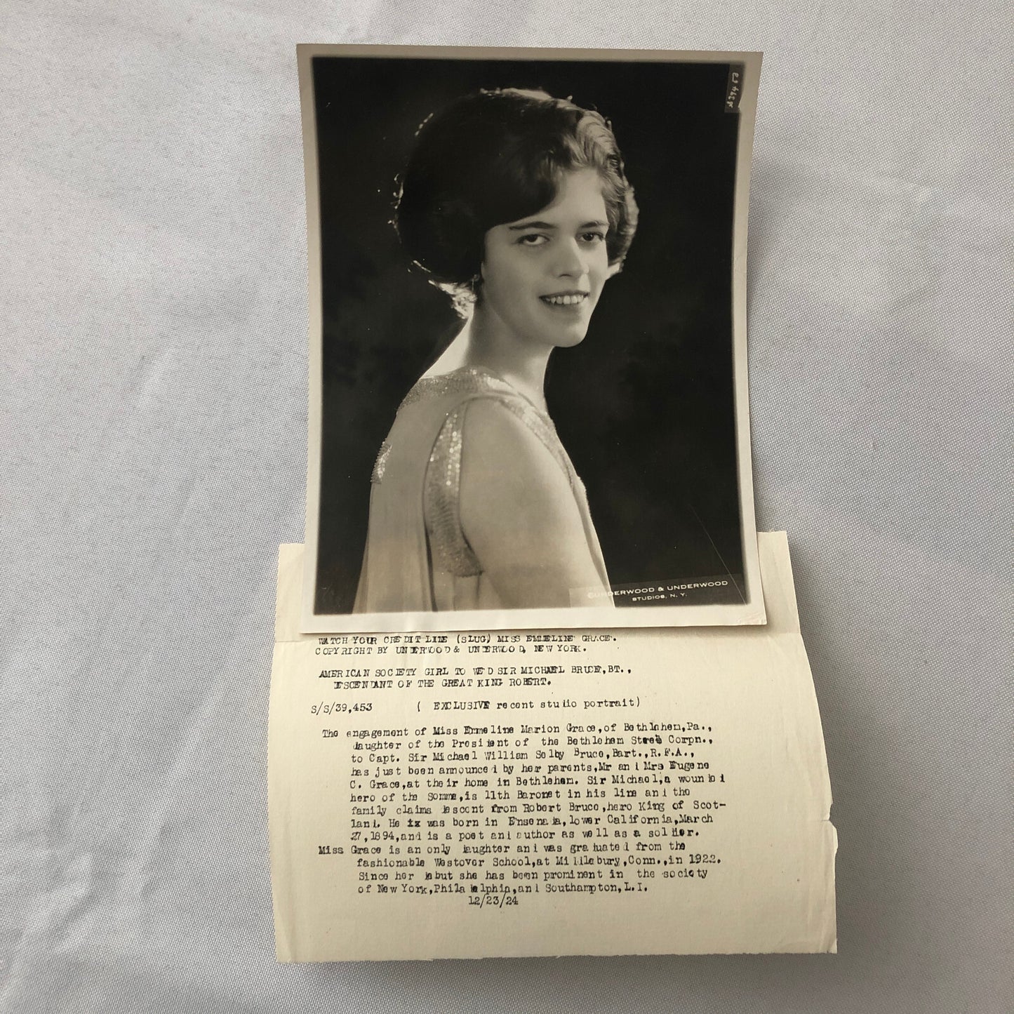 Press Photo Photograph Society Girl Engagement 1924 Bethlehem Steel President