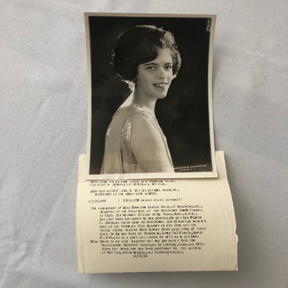 Press Photo Photograph Society Girl Engagement 1924 Bethlehem Steel President