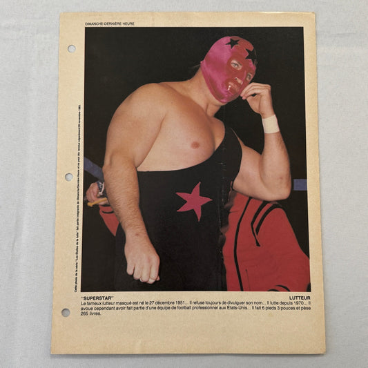 Vintage Wrestling Print Insert Masked Wrestler Superstar 1983