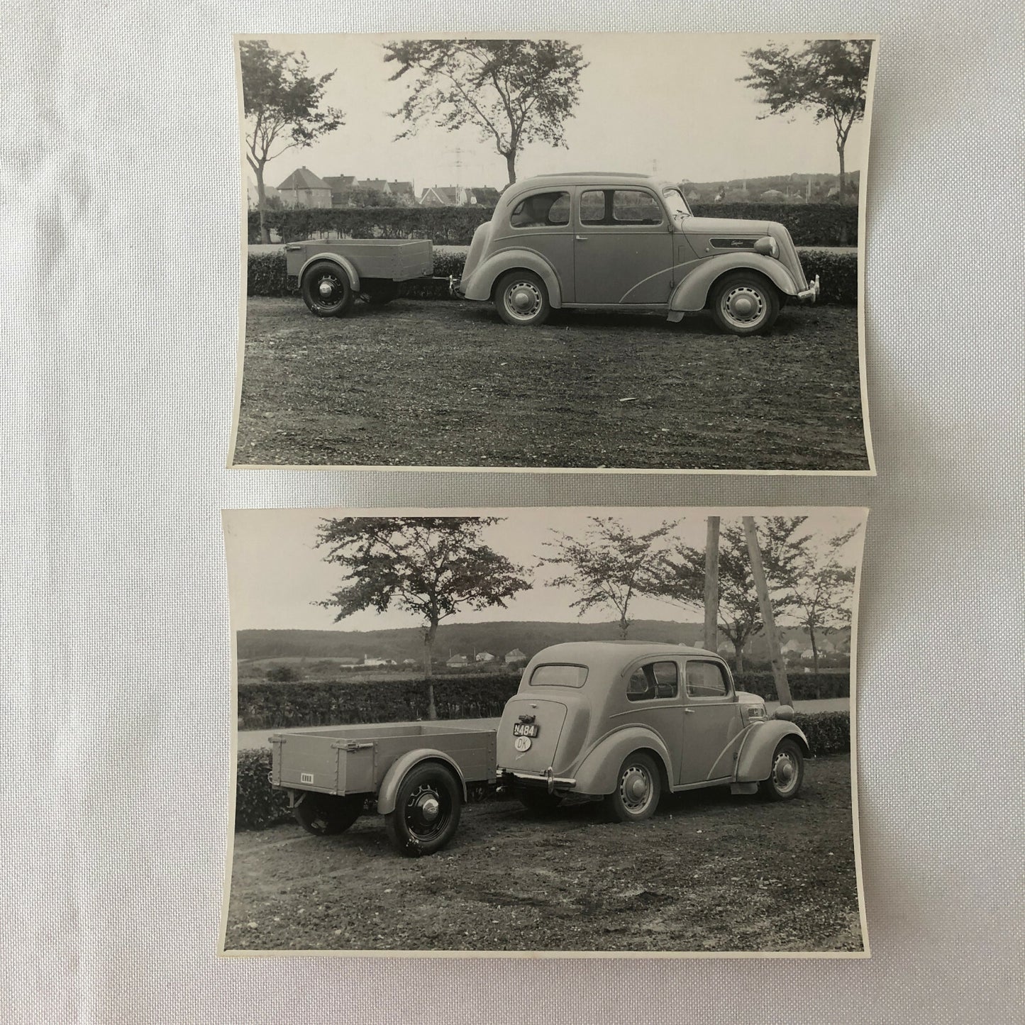 Vintage Ford Anglia Car with Trailer Photo Photograph Lot of 2 - Denmark ?