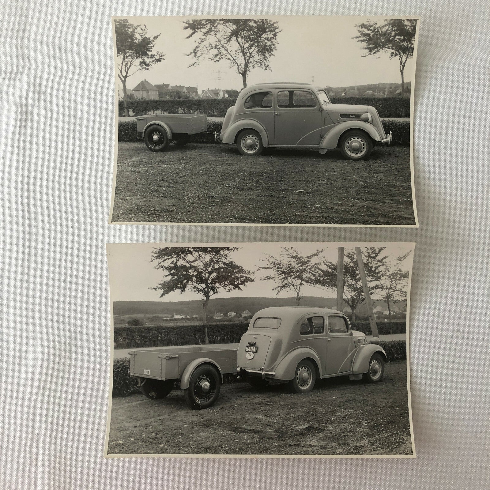 Vintage Ford Anglia Car with Trailer Photo Photograph Lot of 2 - Denmark ?