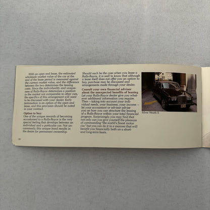 Rolls Royce Car Leasing Sales Brochure Catalog Corniche Camargue Silver Shadow