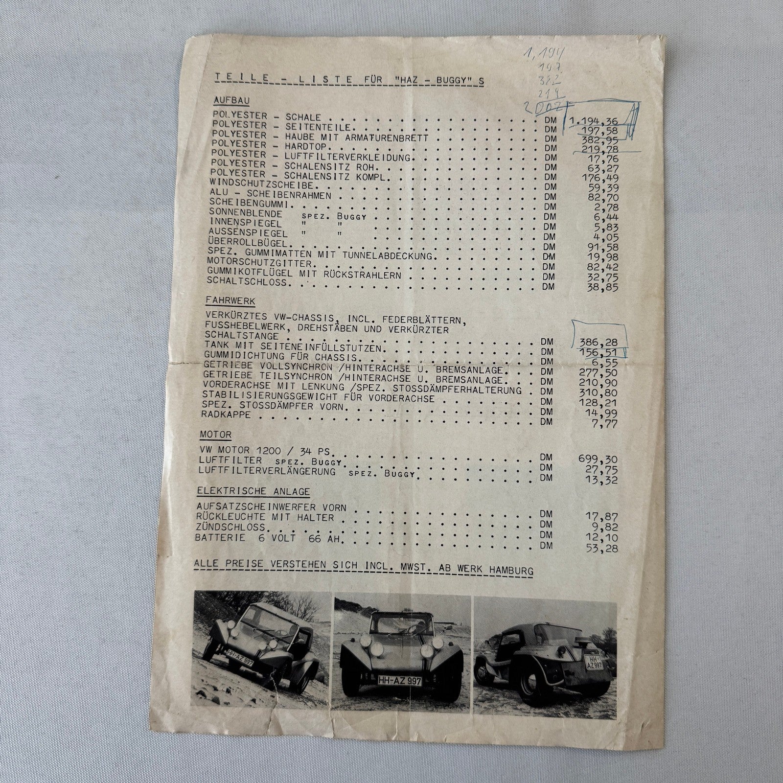 Haz Buggy Dune Buggy Vintage Brochure Flyer Advertisement Ephemera Car GERMAN