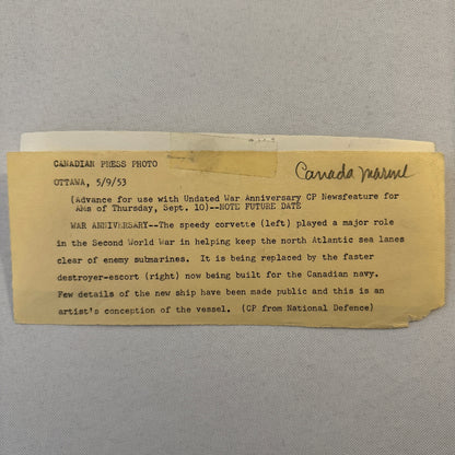 1953 Royal Canadian Navy Press Photo Photograph Warship Corvette Destroyer