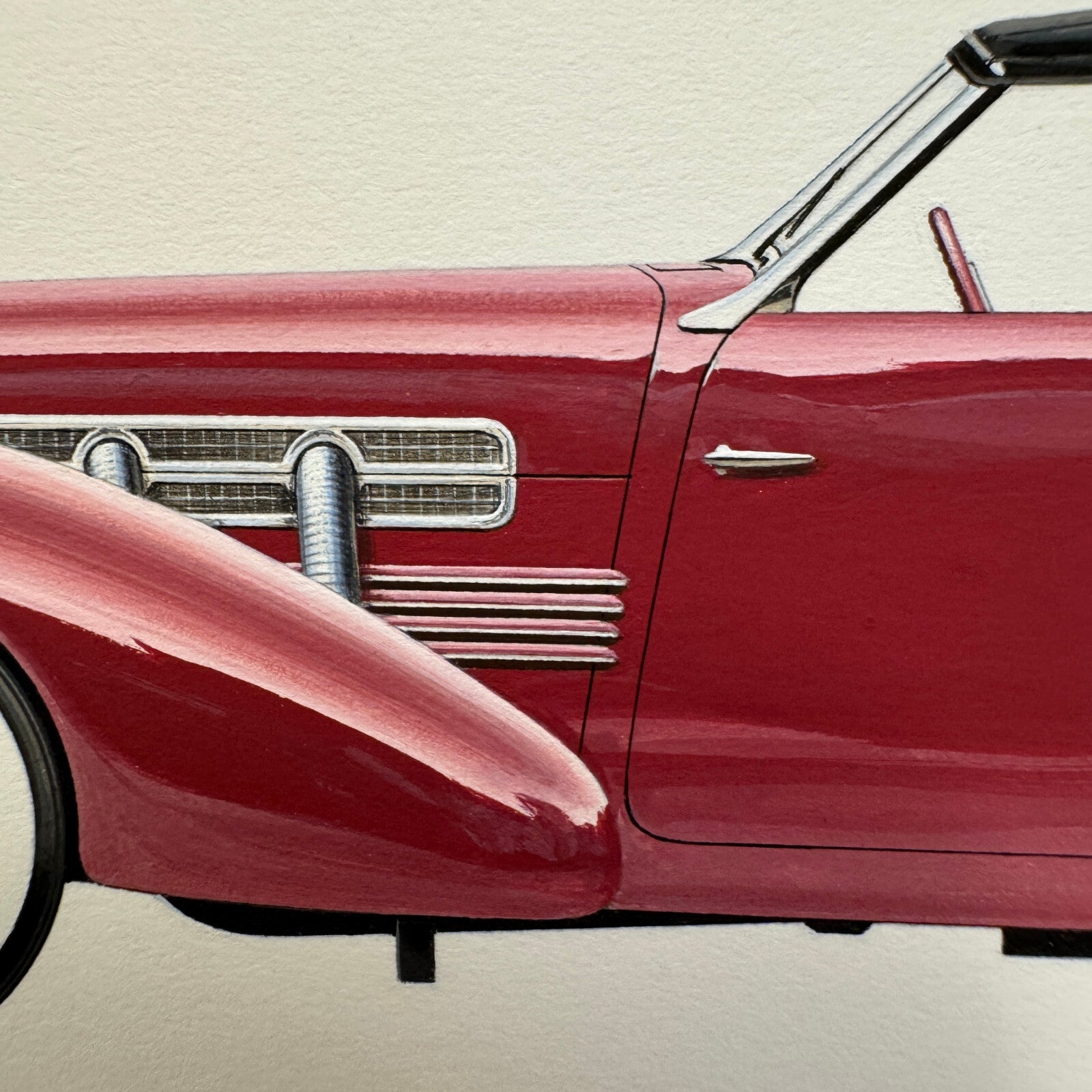 1937 Cord 812 Convertible Phaeton Sedan Car Illustration Art Drawing Hand Drawn